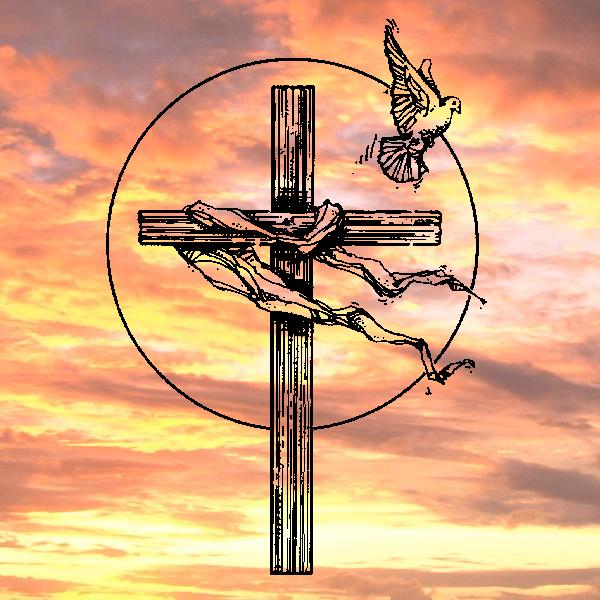 Cross with Dove over Sunset